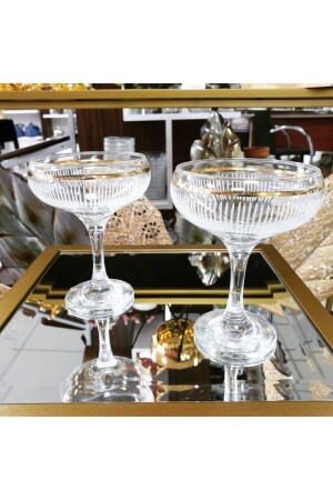 مجموعة من 6 أدوات من اليد مزينة بالذهب زجاجية مكملة بالآيس كريم طبق، وعاء كريم بالآيس كريم، وعاء خفيفة، الرهن 379 - Paşabahçe