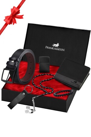 مـنـز الأصلي هدية خاصة صندوق مجموعة من 6 هدايا الجينز الجلدي الرجال محفظة حزام المفاتيح مجموعة 60-021 64001 - Frank Martin