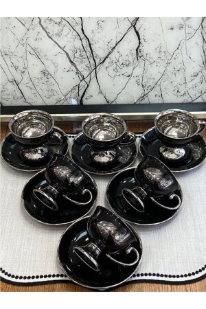 م.ن.ز-رغوة أسود فضي أوراق نمط بورسلان كوب قهوة مجموعة 6 أشخاص فيكتوريا-7000 هارليم-670 - Sembol