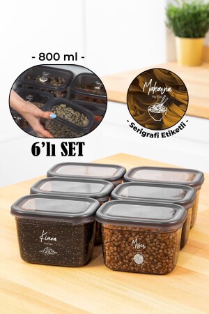 مجموعة من 6 حاويات تخزين بيجي مستطيلة مع علامة طباعة الشاشة البيضاء 800 مل أنتراتيت PGGY6LI800 - Vienev