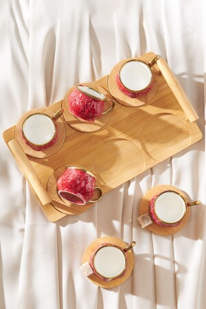 مجموعة من 6 كوبات قهوة حمراء مع علبة من الخيزران كعرض 90 مل 153 03. 05. 0221-1 - Karaca