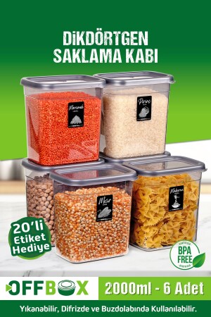 6 Adet 12 Parça Dikdörtgen 2 Litre Erzak Bakliyat Saklama Kabı Çeyiz Seti 20 Etiket Hediyeli - Offbox