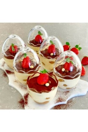 6 Adet Cam Tatlı Ve Magnolia Kasesi Yumurta Şeklinde Sunum Tabağı - Puding Kasesi MG-MAGNOLİAKASE - Multiamo