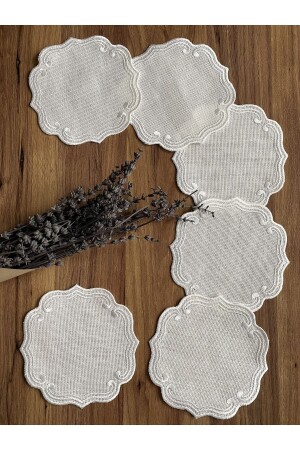 6 Adet Curly Modeli Ekru Renk Nakışlı Kahve Yanı Kokteyl Sunum Peçete - Nurhan Home Collection
