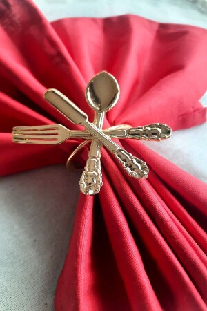 6 Adet Dekoratif Gold Food Style Peçete Halkası - Napkin Ring - 5