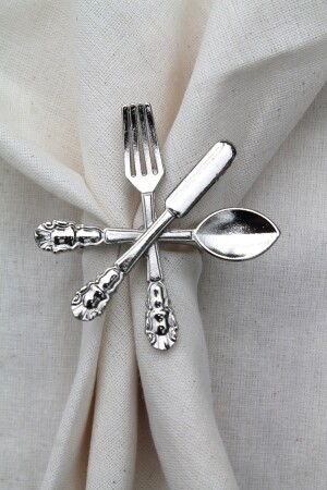 6 Adet Dekoratif Gümüş Food Style Peçete Halkası - Napkin Ring 3563 - 4