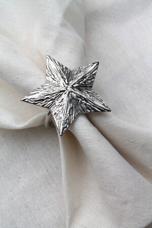 6 Adet Dekoratif Gümüş Star Nova Peçete Halkası - Napkin Ring 3565 - 4