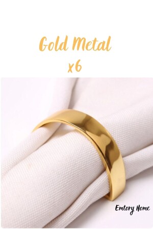 6 Adet Gold D Metal Elegant Peçete Halkası - (Kararmaz Garantili) - 5