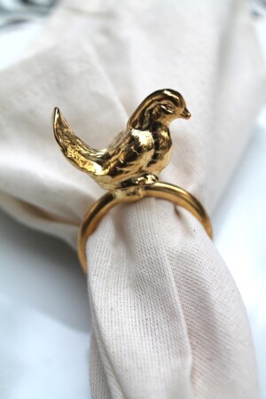 6 Adet Gold Kuş Figürlü Modern Metal Peçete Halkası - Napkin Ring bird6 - 2
