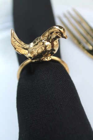 6 Adet Gold Kuş Figürlü Modern Metal Peçete Halkası - Napkin Ring bird6 - 3