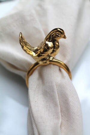 6 Adet Gold Kuş Figürlü Modern Metal Peçete Halkası - Napkin Ring bird6 - 4
