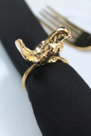 6 Adet Gold Kuş Figürlü Modern Metal Peçete Halkası - Napkin Ring bird6 - 5