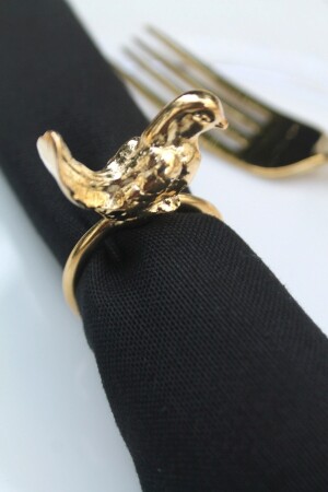 6 Adet Gold Kuş Figürlü Modern Metal Peçete Halkası - Napkin Ring bird6 - 7