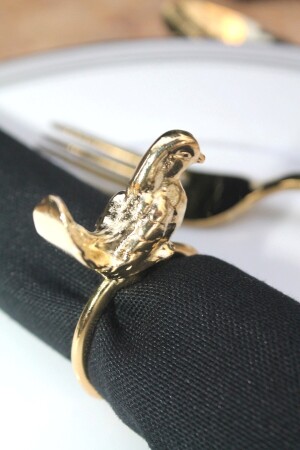 6 Adet Gold Kuş Figürlü Modern Metal Peçete Halkası - Napkin Ring bird6 - 8