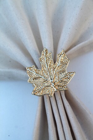 6 Adet Gold Vintage Çınar Yaprağı Metal Peçete Halkası - Napkin Ring 3509 - 3