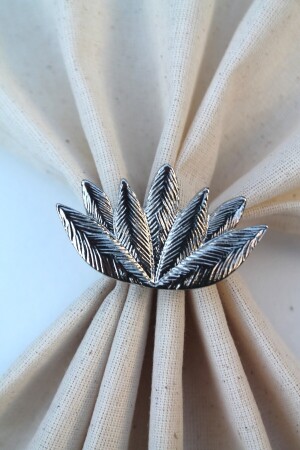 6 Adet Gümüş Lotus Çiçeği Metal Peçete Halkası - Napkin Ring 3501 - 1
