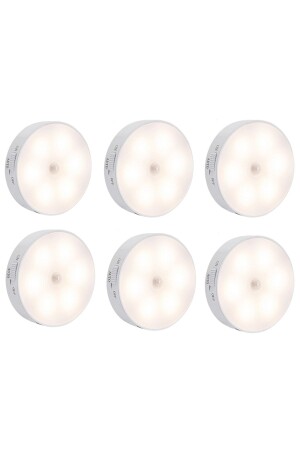 6 Stück mit Bewegungssensor, 8 LEDs, über USB wiederaufladbares weißes LED-Licht mit An/Auto/Aus-Modus, im Schrank, Flur 6 Stück – weiß mit Farbsensor - Unichrome