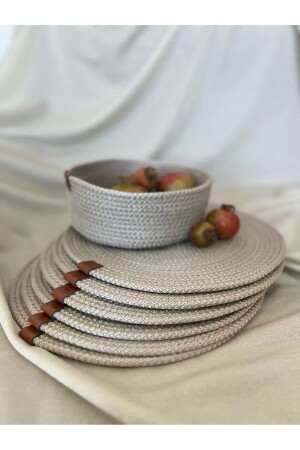 6 Adet Hasır Supla Sepet- Bej Renk Amerikan Servisi Ekmeklik Takım - Nays Home