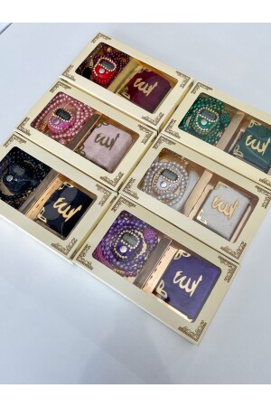 6 Adet Hediyelik Çeyizlik Kutulu Mini Kur'an-ı Kerim Tesbih Ve Taşlı Zikirmatik Setimiz - Ayhanhome