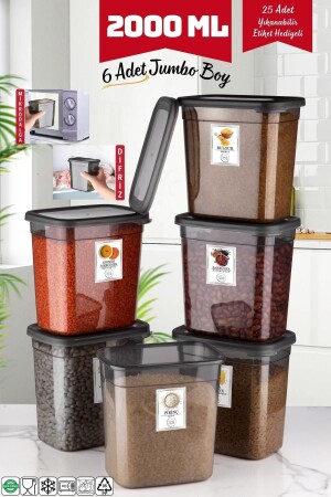 6 Adet Jumbo Boy Dikdörtgen Saklama Kabı 2000 Ml Antrasit NDY-50882 - Nandy Home