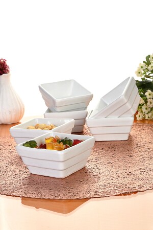 MNZ-6 Pieces Square Bowl Queen Series خفيفة / وعاء صلصة / وعاء صلصة - Evimsepette
