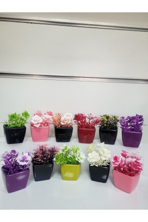 6 Adet Mini Saksılı Yapay Çiçek Sunumluk Dekoratif Plastik Çiçek Plastik Saksılı Dekoratif Süs Çiçek - 1