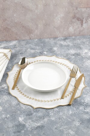 6 Adet Nakışlı Keten Amerikan Servis - Keten Supla - Pink&More