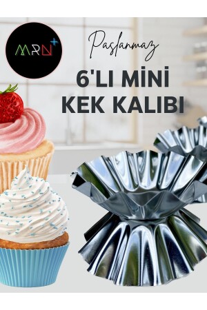 6 Adet Paslanmaz Mini Kek Kalıbı- Cupcake- Tart- Tartolet- Brownie- Topkek- Muffin Kalıbı - 1