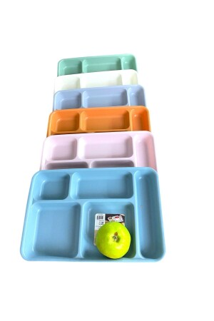 6 Adet Tabldot 5 Bölmeli Lüks Plastik Piknik Yemek Servis Tabağı- 6 Renk Tablot 21x31x3-3(h) cm - 4