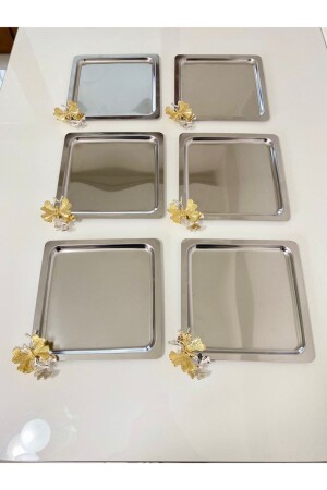 مـنـز - فخـة الفراشة المربع لوازمة فولاذ المقاوم للصدأ مجموعة من 6 الفضة القهوة والشاي الديكورية عرض الخدمة - Aslı Hediyelik