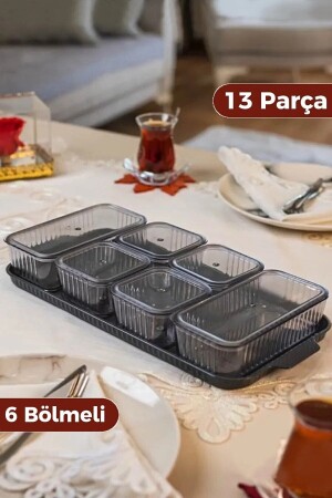 6 Bölmeli 13 Parça Tepsili Ve Vakum Kapaklı Füme Kahvaltı Seti - Saklama Kabı Seti SAH10 - Kitchen Store