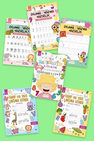 المسلسلات التدريبية / القراءة - التحضير الكاتبي - 6 كتب (الرسائل - الكتابة - الخطوط - الرياضيات) - Staau Çocuk