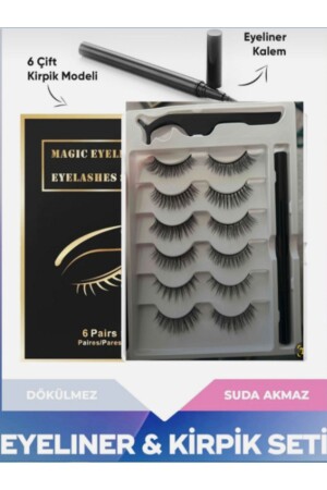 6 Çift Doğal Kirpik Ve 1 Adet Suya Dayanıklı Likit Eyeliner Yapıştırıcısı Kirpik Seti ( Siyah) - Mistedarik