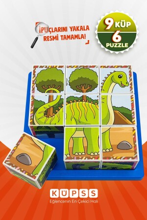 6 Farklı Dinozorlar Eğitici 3d Küp Puzzle Seri 2 - Eğitici Oyuncak 3 4 5 6 Yaş Geometrik Zeka KO009M007 - 3