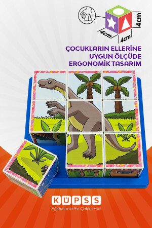 6 Farklı Dinozorlar Eğitici 3d Küp Puzzle Seri 2 - Eğitici Oyuncak 3 4 5 6 Yaş Geometrik Zeka KO009M007 - 8