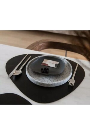 6 Kişilik 12 Parça Asimetrik Siyah Amerikan Servis Supla Placemats - Yumak Dekor Grup