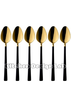 مـنـز-شينـي ذو الذهب السوداء الحلوي والإيس كريم ملعقة 6 قطع، صندوق، فولاذ فولاذ المقاوم للصدأ ملع - Kitchen Design Lab