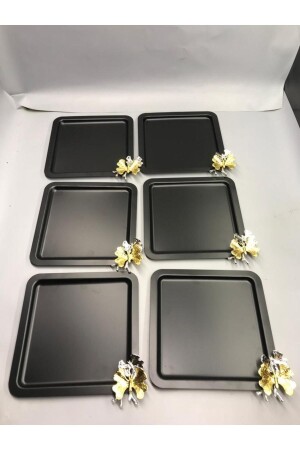 ملحقات الفراشة الفاخرة من الفولاذ المقاوم للصدأ المربع مجموعة من 6 قهوة سوداء، الشاي، عرض ديكوراتي خدمة الصندوق KREKLB - Aslı Hediyelik