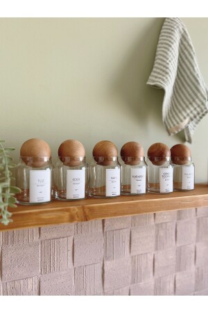 6' Lı Cam Baharatlık Seti Ahşap Top Kapaklı - 300 Ml - Etiketli BH6564 - BUCOLIC