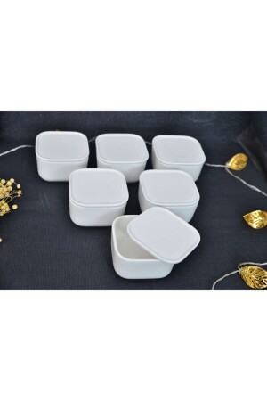 6 Lı Porselen Kare Kapaklı Kase YP010876s - ACAR