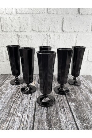 6 Lı Siyah Flüt Cam Kahve Yanı Su Bardağı Ayaklı Uzun 150ml yz.rengarenkflüt - 1