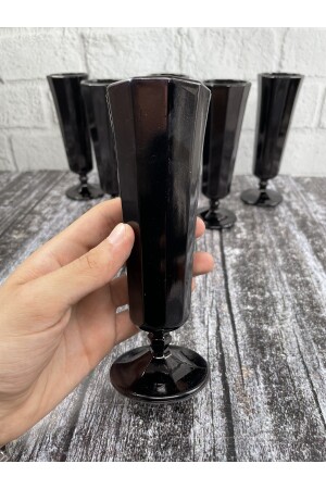 6 Lı Siyah Flüt Cam Kahve Yanı Su Bardağı Ayaklı Uzun 150ml yz.rengarenkflüt - 2