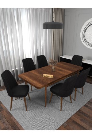 طاولة تناول الطعام الممتدة لـ 6 أشخاص، مجموعة طاولة تناول الطعام - LYMKF004 الأسود - Kaffahome