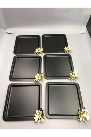 مـنـز - فخـة مربع مضاد الفراشة الفولاذ المقاوم للصدأ 6-قطعة قهوة سوداء، شاي، عرض ديكوراتي خدمة الصندوق M - Mira züccaciye