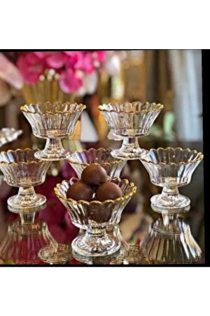 م.ن.ز-إيفيم ديكور زجاج 6 قطع Magnolia قدام الذهب تفاصيل سكر كأس خفيفة كأس جام حامل العرض كأس Magnolia 6 قطع ك - Rayan