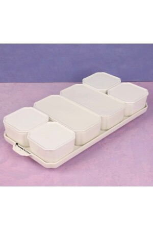 طقم إفطار من 6 قطع من الفورسلين النقي من MNZ مع سلة مغطاة 7610 - AROW