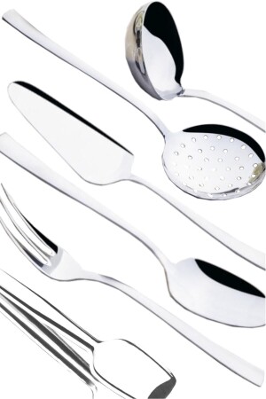 م.ن.ز-مأكولات البحر 6 قطع من الفولاذ المقاوم للصدأ الكولاندر ملعقة اللادل جريل طنغات الخدمة مجموعة - Nehir