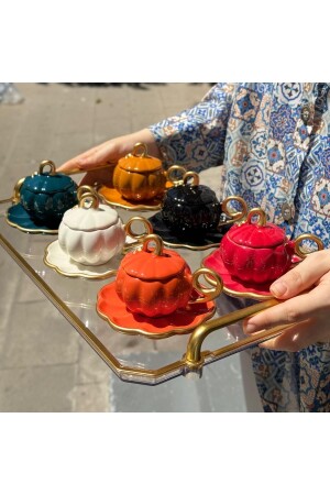 مجموعة من 6 كوبات قهوة ذات لون زنجبية فاخرة مع قوارب - Onedekor