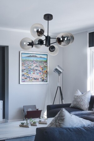 منز-أوسكار تصميم فاخر حديث ملابس اللون الأسود القضية الزجاج المدخن غرفة المعيشة - المطبخ - غرفة النوم 6 قطع شمعة OSC6224 - Fer Avize