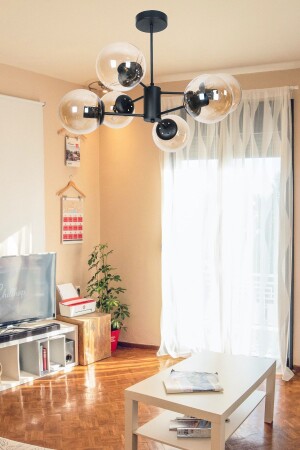 منز-أوسكار تصميم فاخر حديث ملابس اللون الأسود قضية العسل الزجاج غرفة المعيشة - المطبخ - غرفة النوم 6 قطع شمعة OSC6224 - Fer Avize